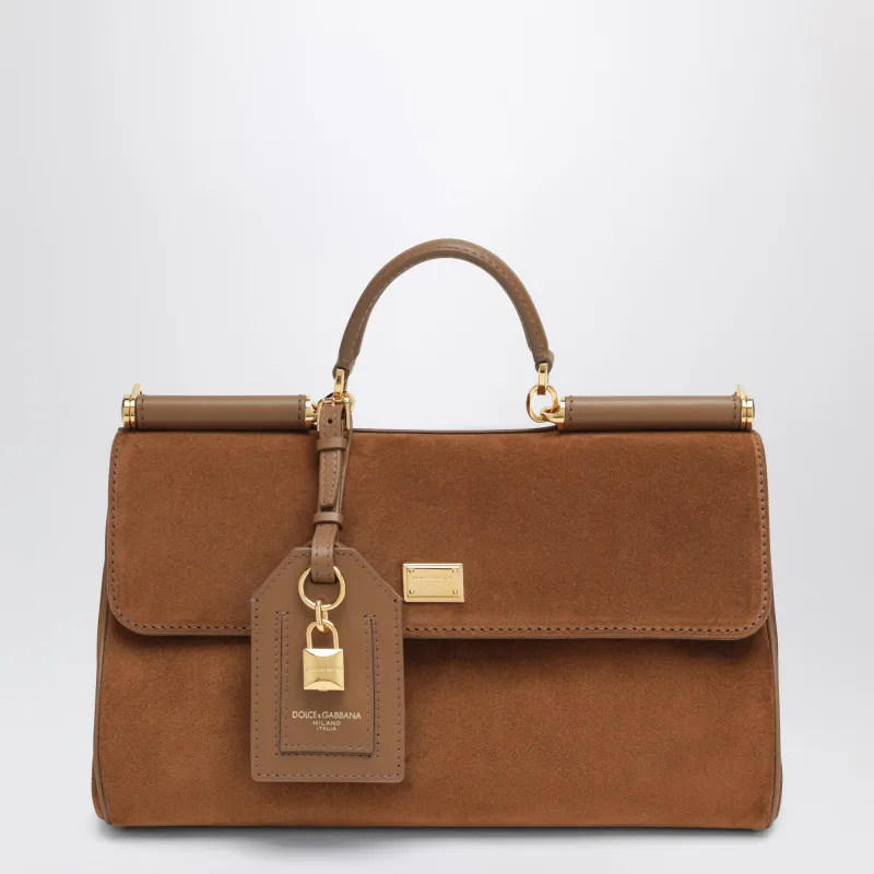 Medium My Sicily Bag In Camel Suede Leather made by Dolce & Gabanna