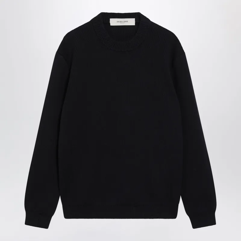 Dark Blue Cotton-Blend Sweater With Distressed Effect made by Golden Goose