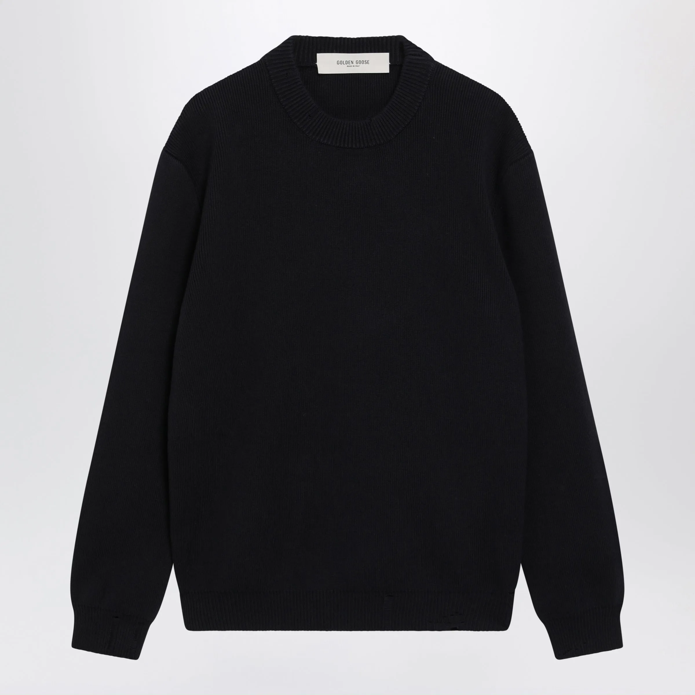 Dark Blue Cotton-Blend Sweater With Distressed Effect sold by Wanan Luxury