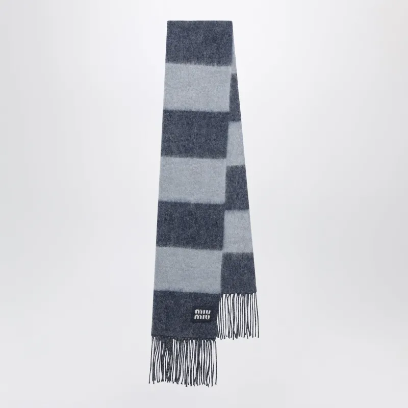 Striped Scarf In Blue Mohair Blend made by Miu Miu