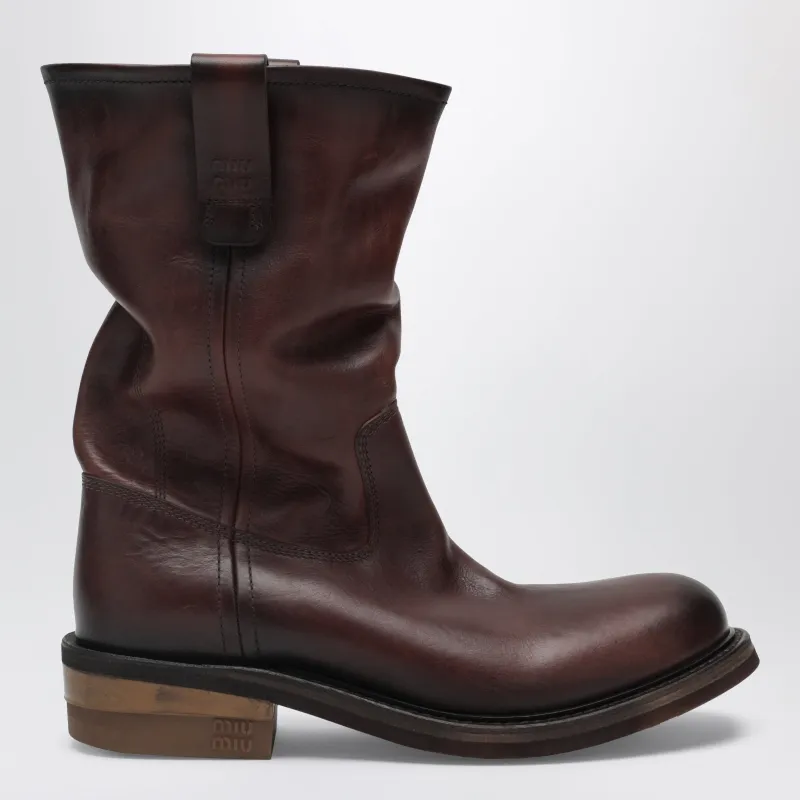 Brown Foule Calfskin Ankle Boots made by Miu Miu