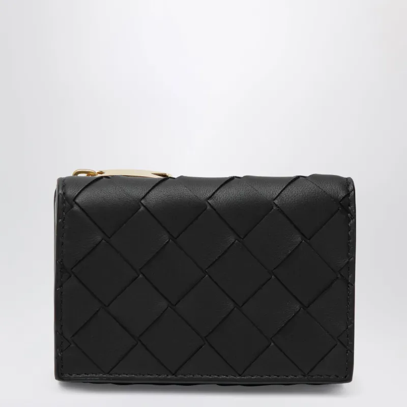 Black/Gold Intrecciato Tri-Fold Wallet made by Bottega Veneta