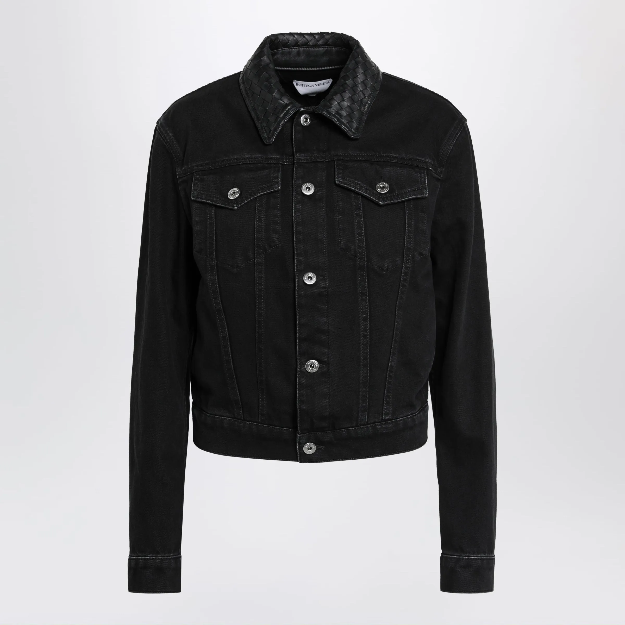 Denim Jacket With Intrecciato Collar sold by Wanan Luxury