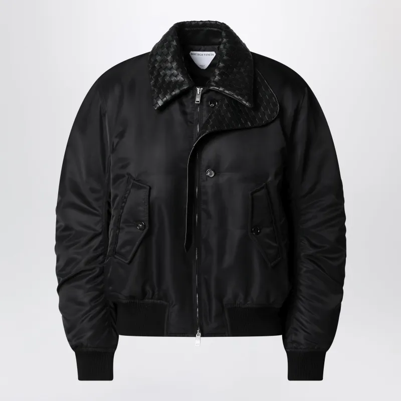 Padded Nylon Satin Bomber Jacket In Double Black made by Bottega Veneta