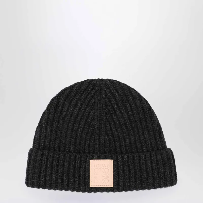Black Ribbed Cashmere Beanie made by Loewe