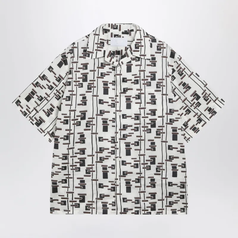 Natural/Burgundy Printed Silk-Blend Shirt made by Prada