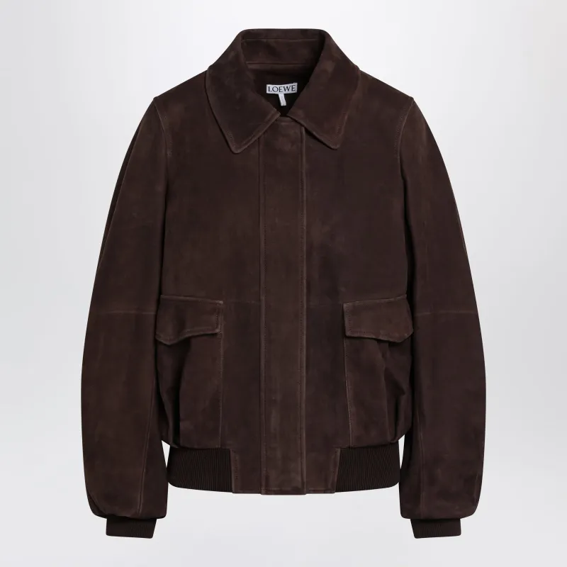 Dark Brown Suede Bomber Jacket made by Loewe