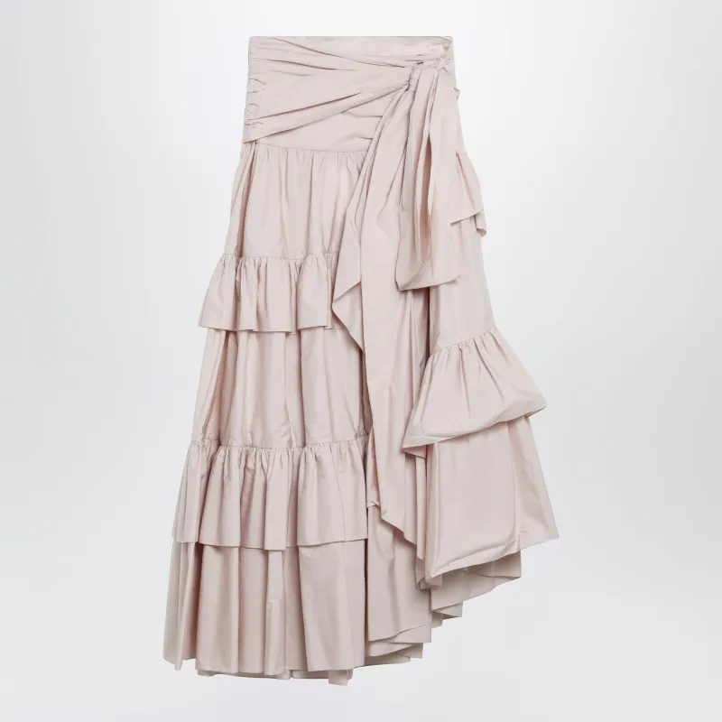Long Ruffled Cotton Poplin Skirt In Pink made by Chloe