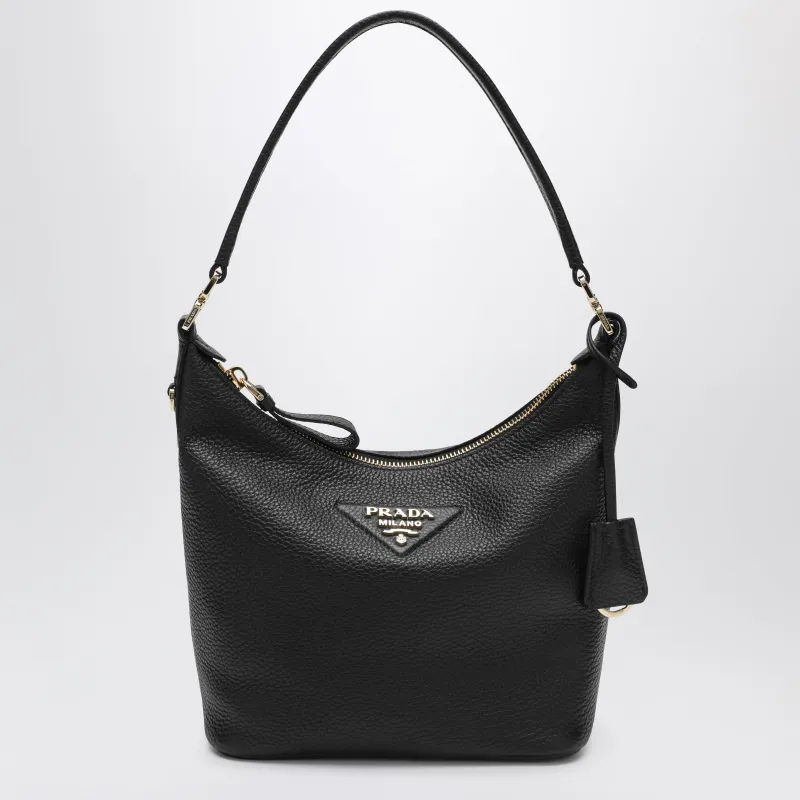 Small Black Leather Hobo Bag made by Prada