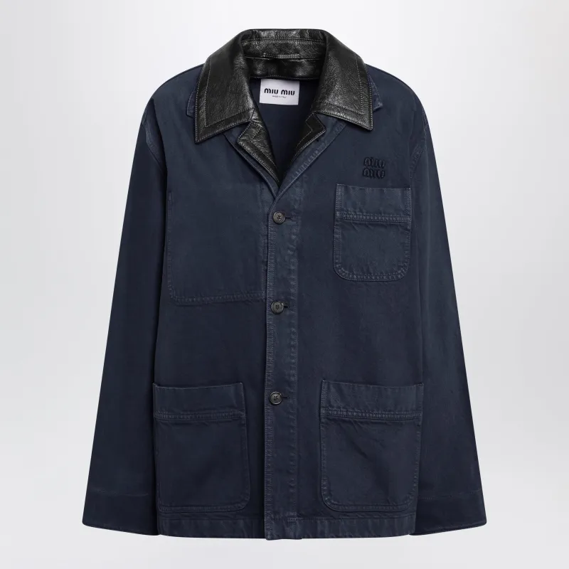 Hematite Gabardine And Leather Jacket made by Miu Miu