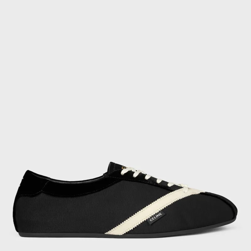 Flat Sneakers In Black/White In Grosgrain And Leather made by Celine