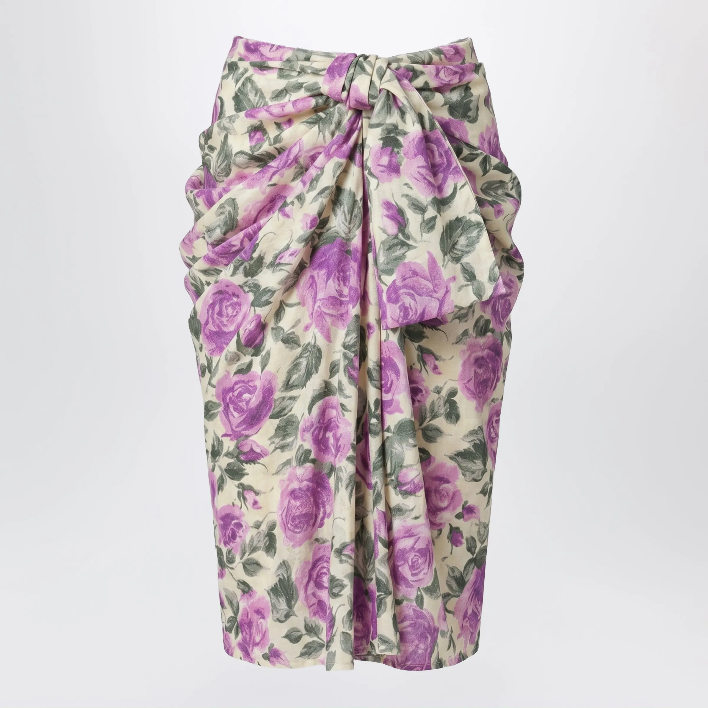 Midi Silk Skirt With Multicolour Floral Print sold by Wanan Luxury