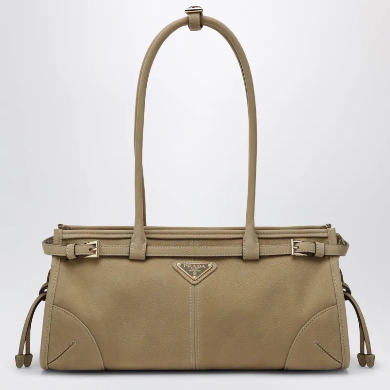 Bonnie Medium Handbag In Beige Nubuck Leather made by Prada