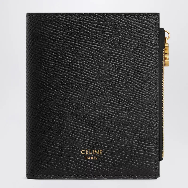 Compact Wallet Triomphe Charms In Grained Calfskin Black made by Celine