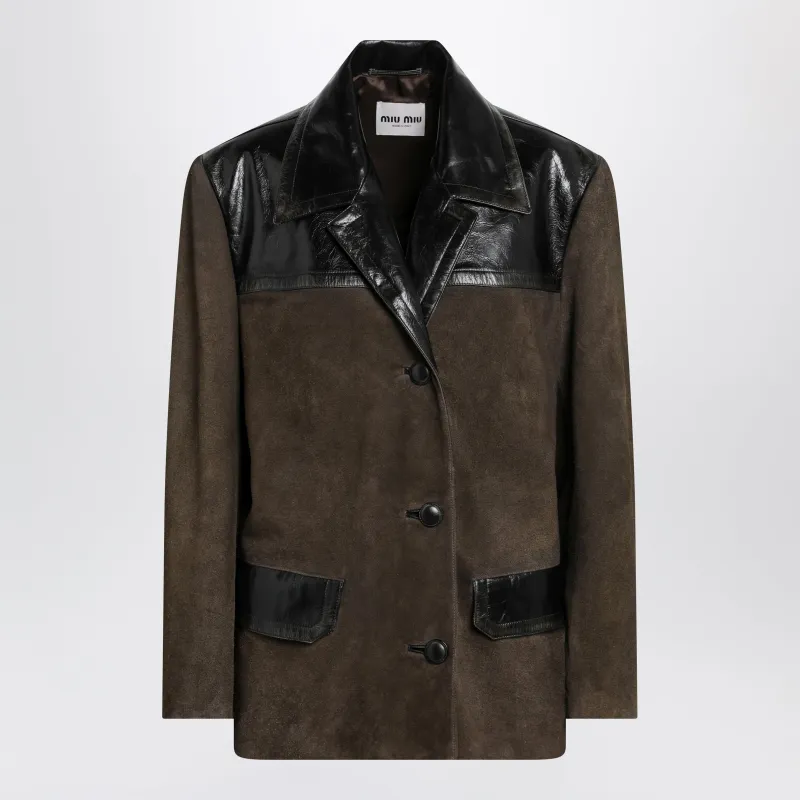 Suede Leather Jacket In Mud Color made by Miu Miu