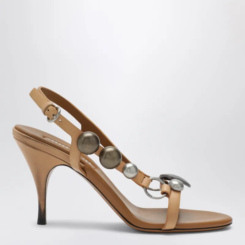 Honey-Colored Leather Sandals With Metal Details made by Miu Miu