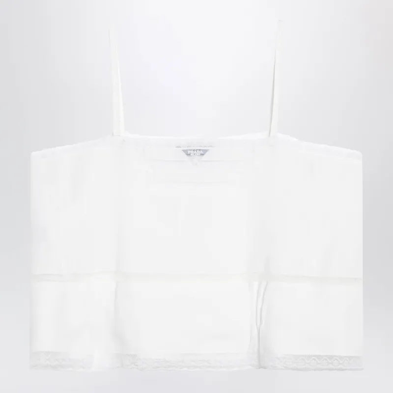White Linen And Lace Top made by Prada