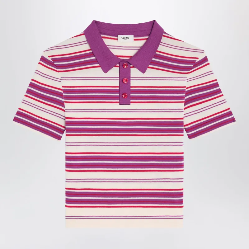 White And Purple Striped Cotton Polo Shirt made by Celine