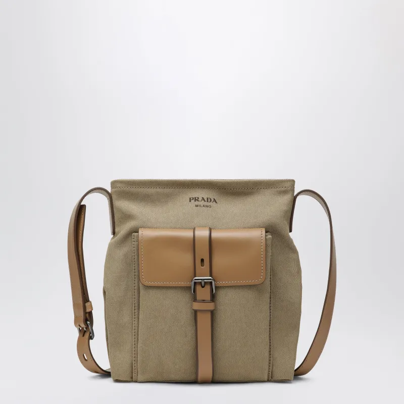 Route Crossbody Bag In Canvas And Khaki Leather made by Prada