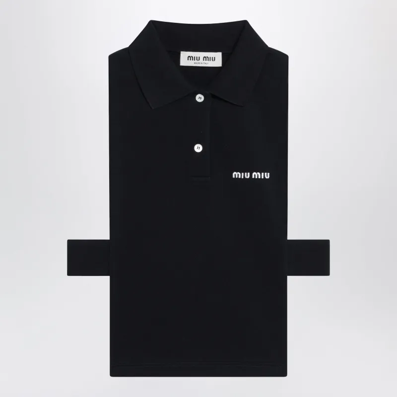Blue Piqué Top With Logo made by Miu Miu