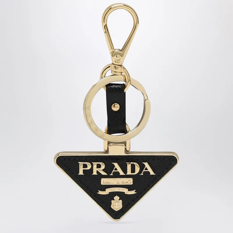 Black Saffiano Leather And Metal Keychain made by Prada