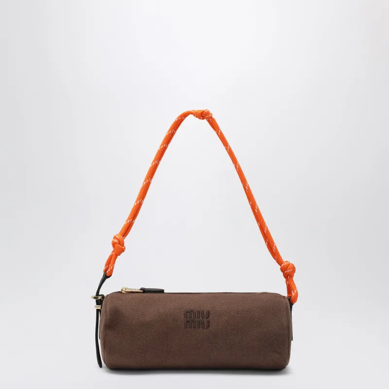 Cotton Gabardine Pouch, Embroidered Logo, Cocoa/Orange made by Miu Miu