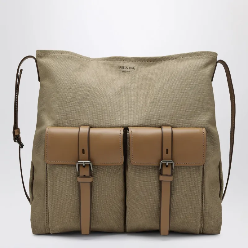 Khaki Prada Route Canvas And Leather Crossbody Bag made by Prada