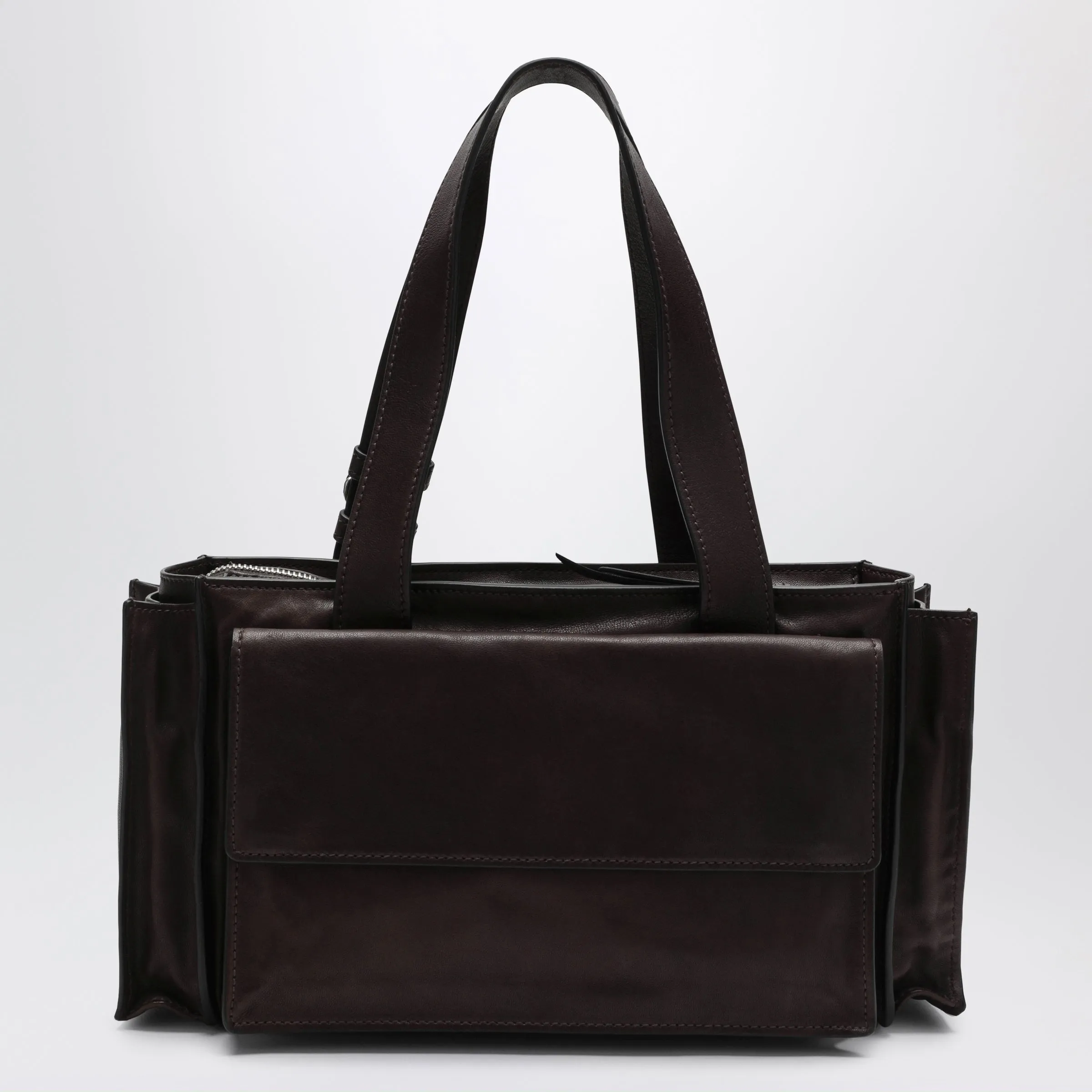 Utilitaire Shopping Bag In Antique-Effect Lambskin, Burnt sold by Wanan Luxury product image thumbnail 2