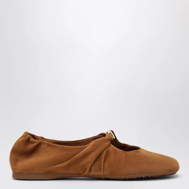 Pebble Soft Suede Goatskin Ballet Flats In Tan made by Loewe