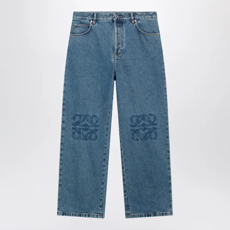 Baggy Anagram Embroidered Jeans In Washed Cotton Denim, Blue made by Loewe