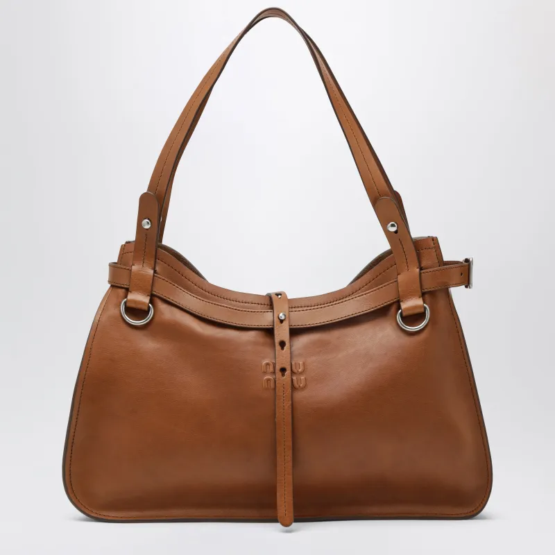Calfskin Crossbody Bag With Embossed Logo In Cognac made by Miu Miu
