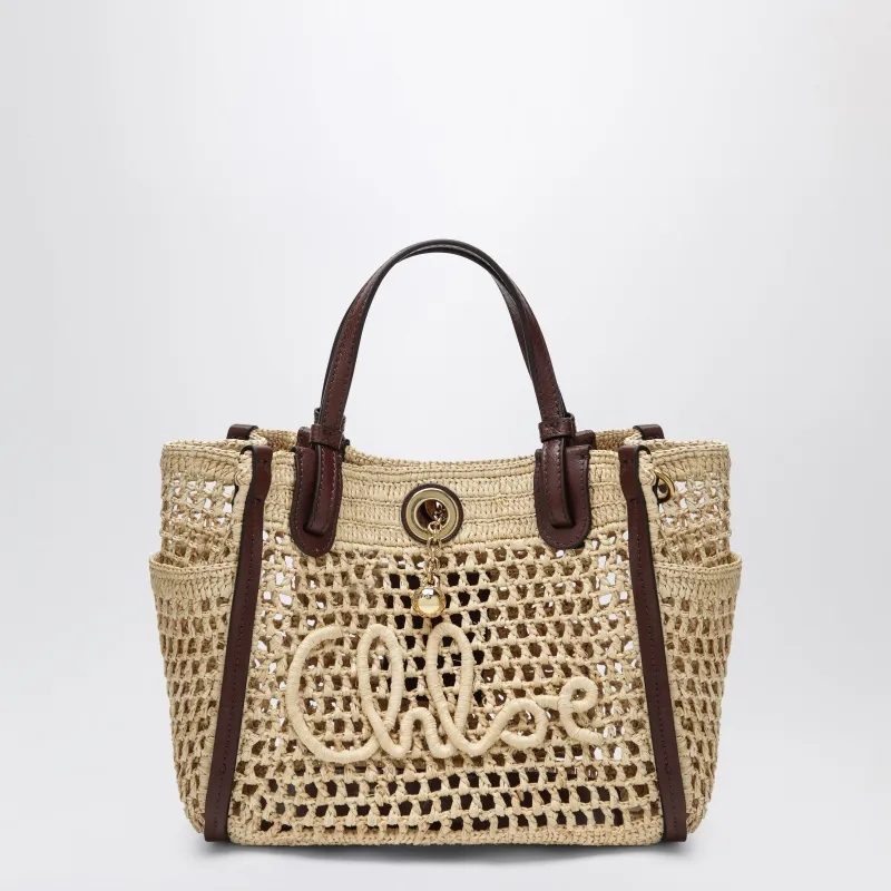 Iconic Tote Bag In Raffia And Leather, Hot Sand made by Chloe