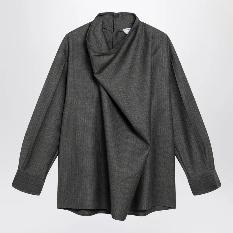 Grey Mélange Lightweight Wool Canvas Blouse made by Bottega Veneta