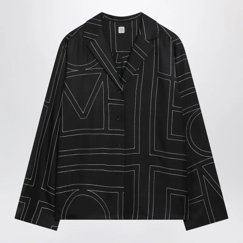 Black Monogram Silk Pajama Shirt made by Toteme