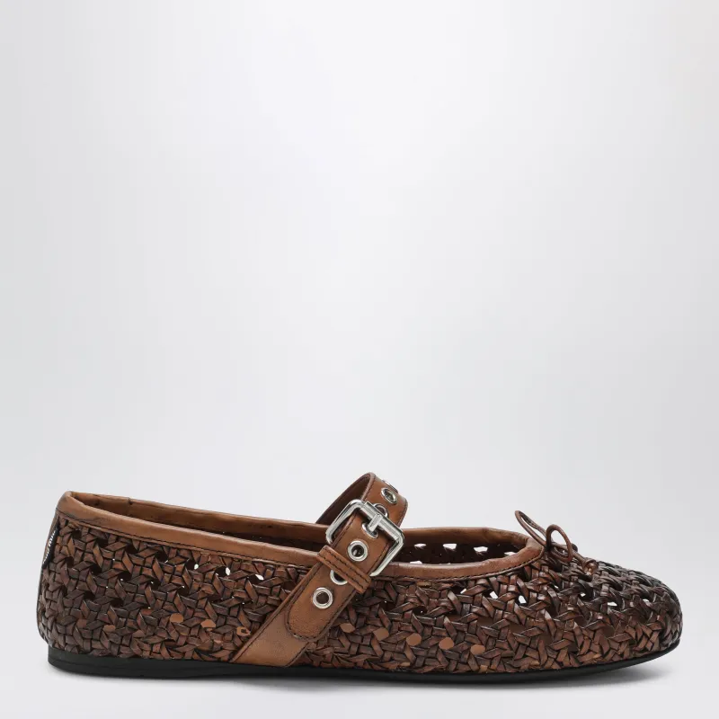 Perforated Leather Ballerinas In Cognac Color made by Miu Miu