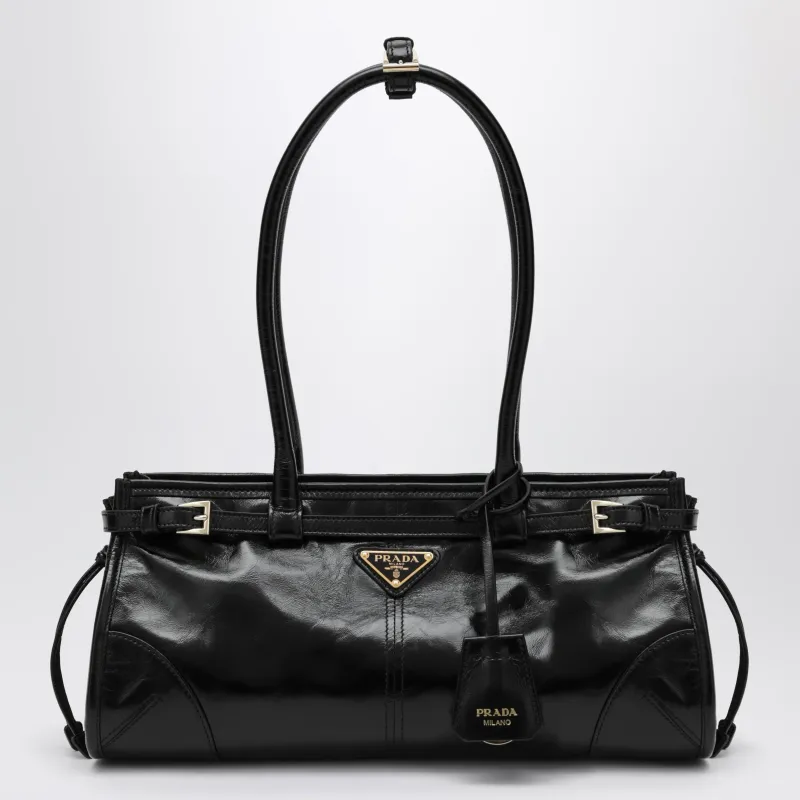 Bonnie Medium Hand Bag In Calfskin Leather, Black made by Prada