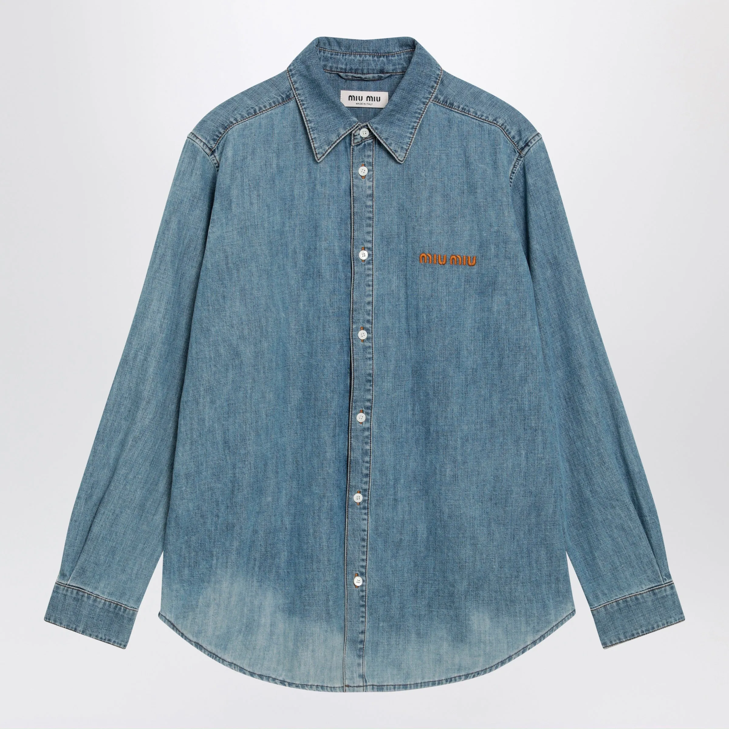 Bleached Cotton Chambray Shirt In Light Blue sold by Wanan Luxury