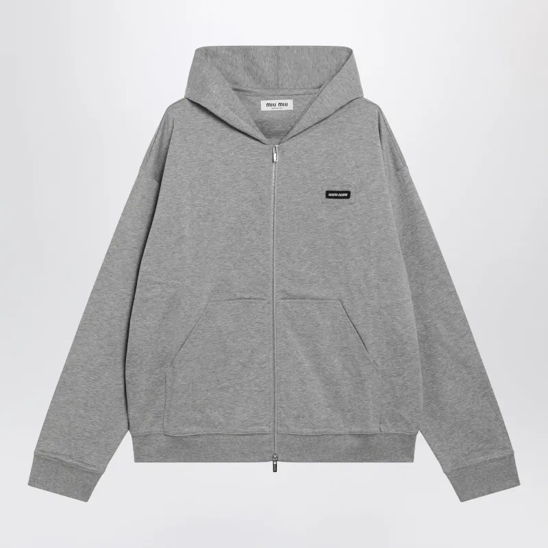 Grey Cotton Zip-Up Sweatshirt made by Miu Miu