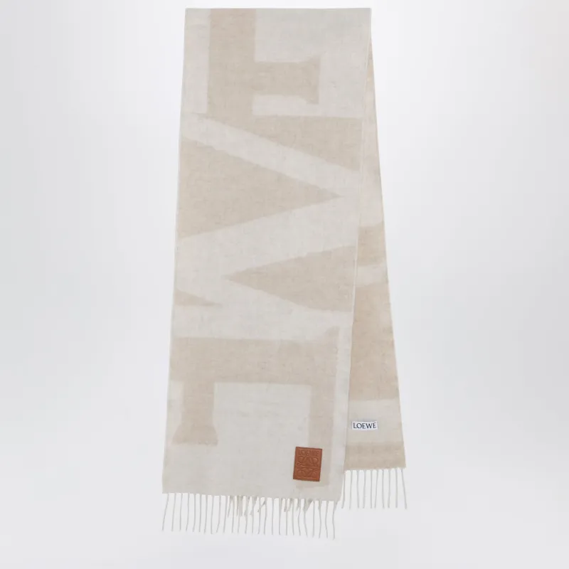 Two-Tone Beige Jacquard Cashmere Scarf made by Loewe