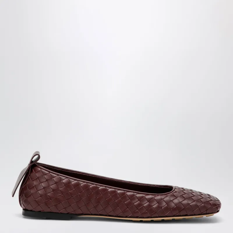 Charlotte Ballet Flats In Mahogany Woven Leather made by Bottega Veneta