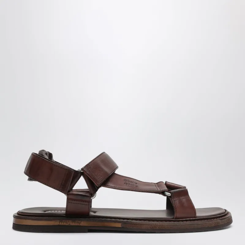 Coffee Brown Leather Sandals made by Miu Miu
