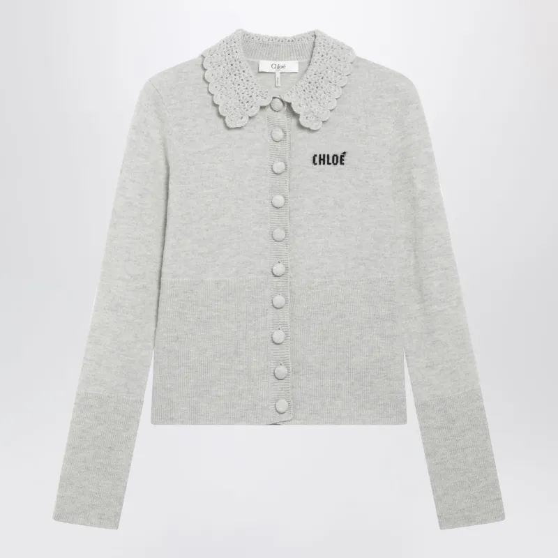 Slim-Fit Logo Wool Cardigan In Sweet Grey made by Chloe