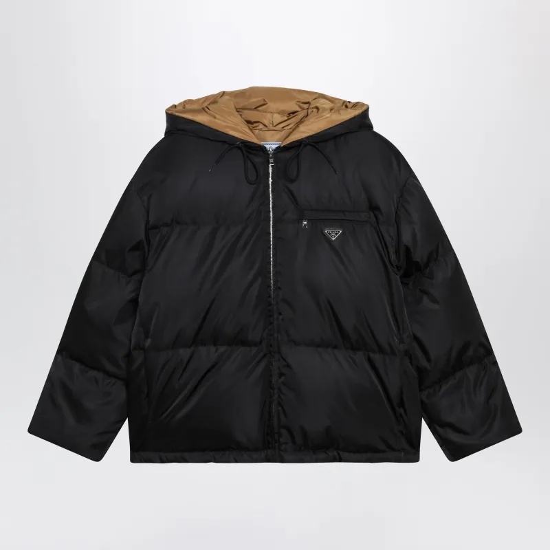Black Zip-Up Puffer Jacket In Re-Nylon made by Prada