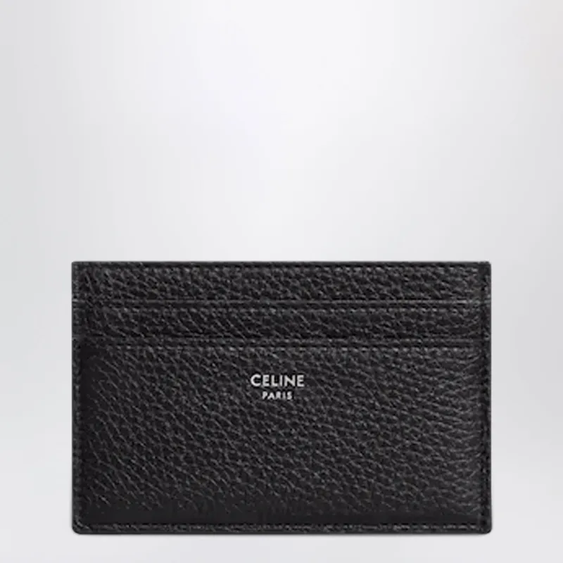 Black Grained Calf Leather Card Holder made by Celine