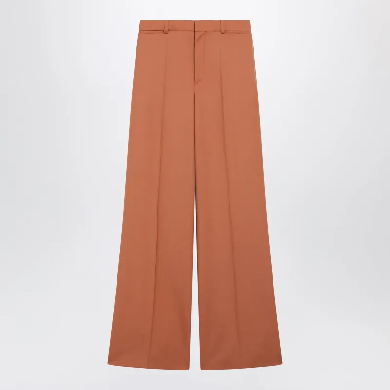 Burnt Brown Flared Wool Trousers made by Chloe