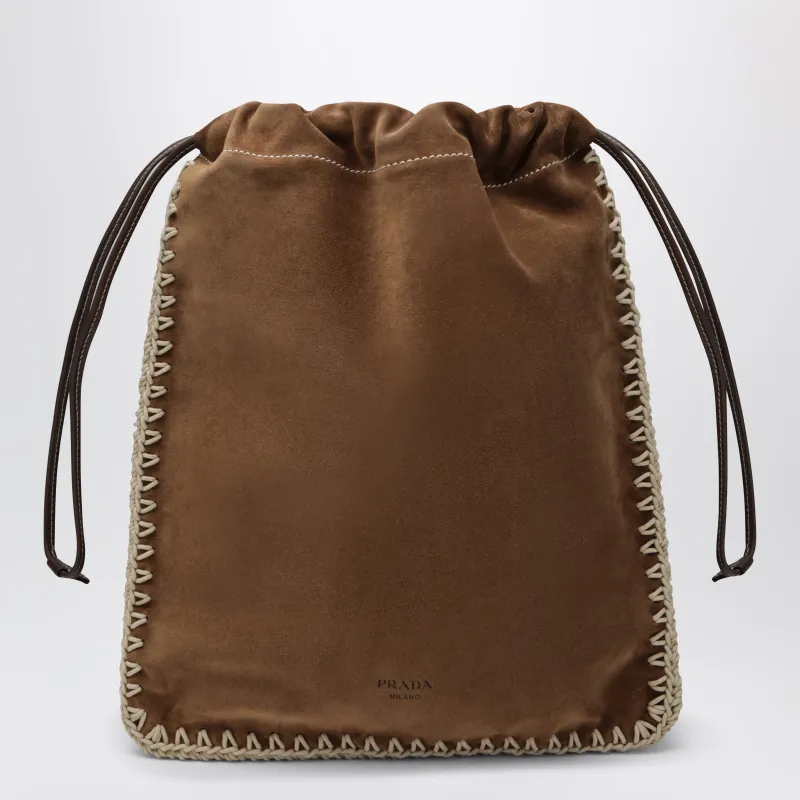 Prada Wish Pouch In Cacao Suede Leather made by Prada