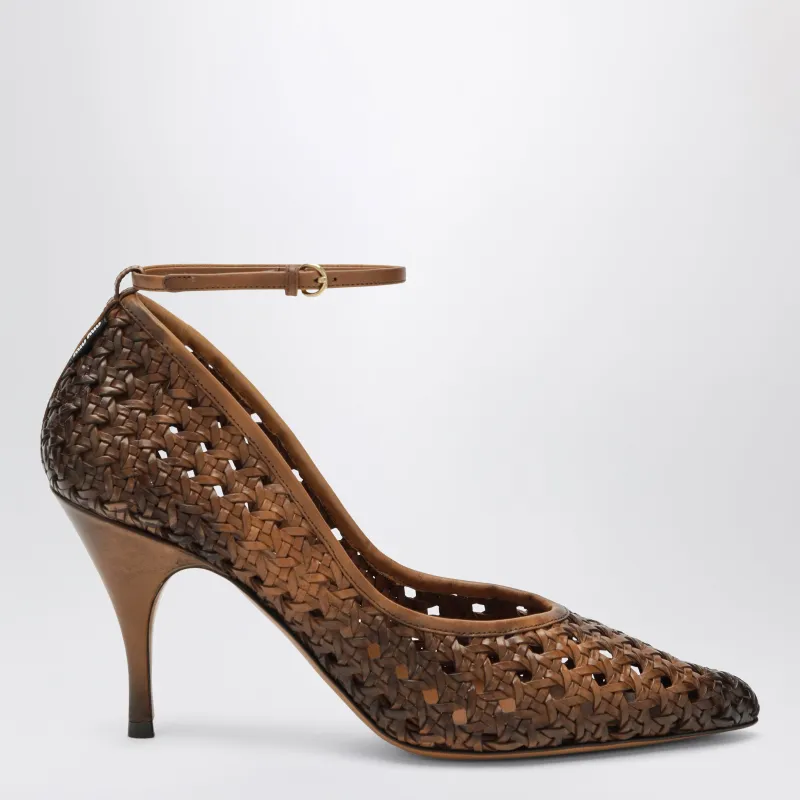 Cognac-Colored Woven Leather Pumps made by Miu Miu