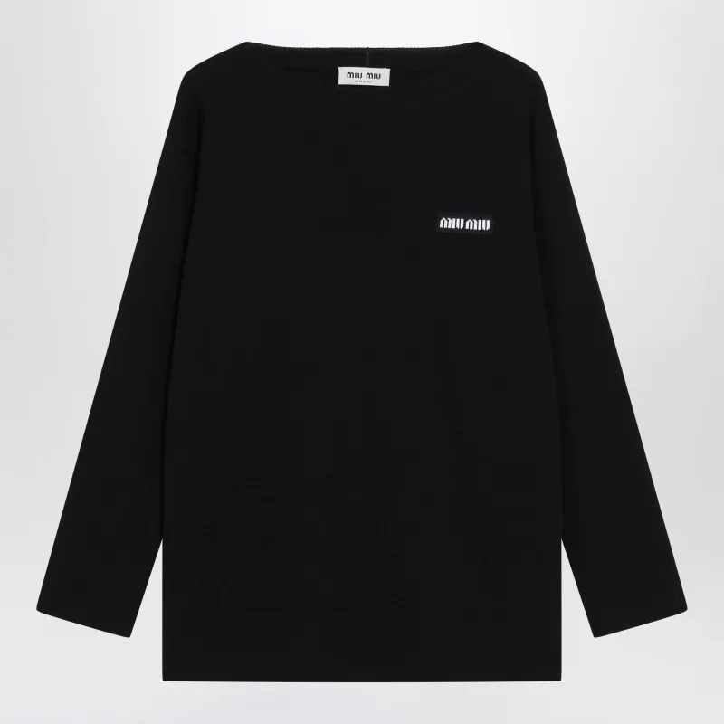 Blue Virgin Wool Sweater With Logo Intarsia made by Miu Miu