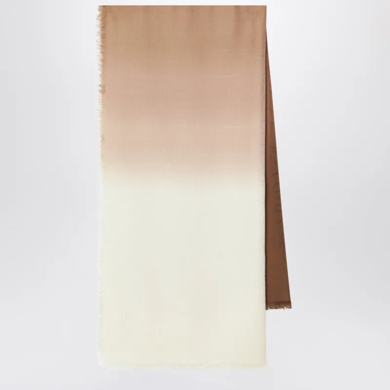 Beige Wool And Silk Jacquard Scarf With Fringe made by Loewe