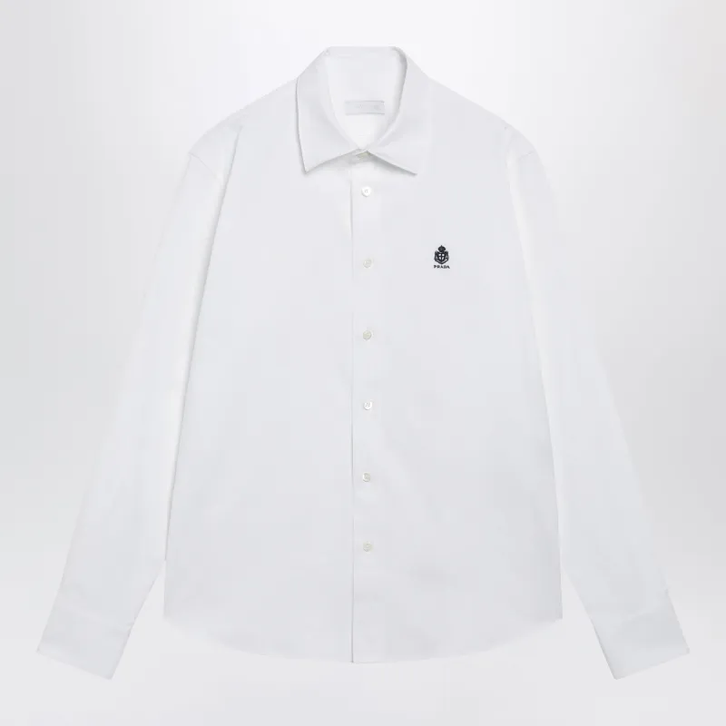 Classic-Fit Cotton Shirt With Embroidered Logo In White made by Prada